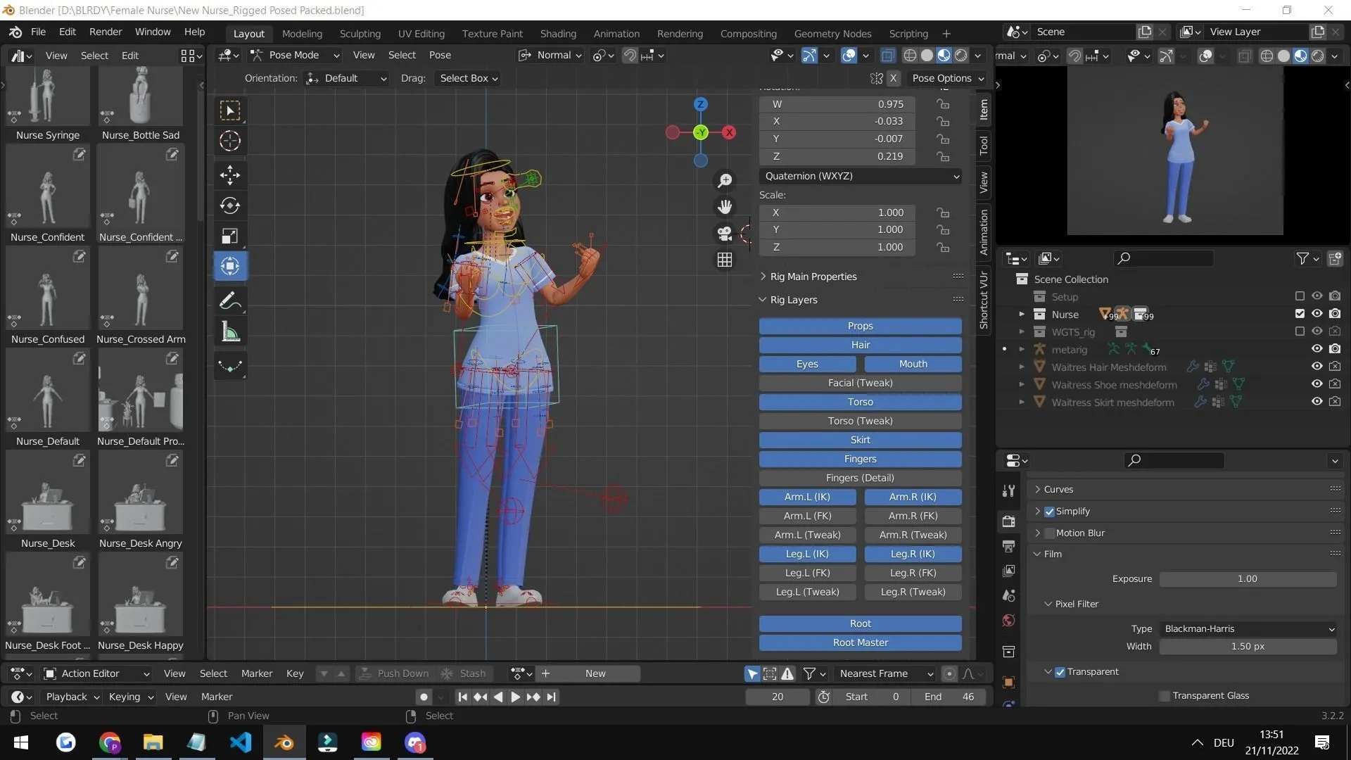 Cartoon Nurse Female Character in Blender workspace